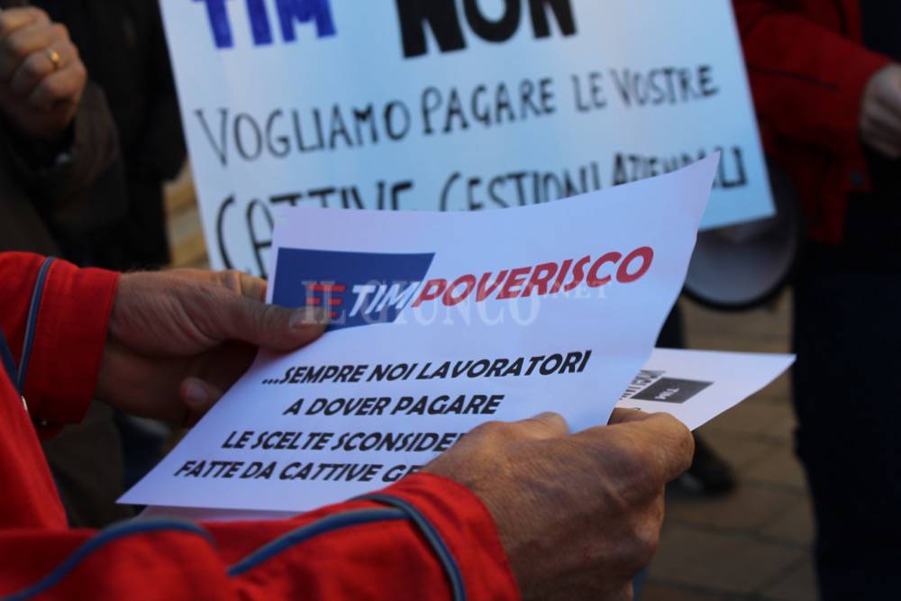 Protesta dei lavoratori Tim