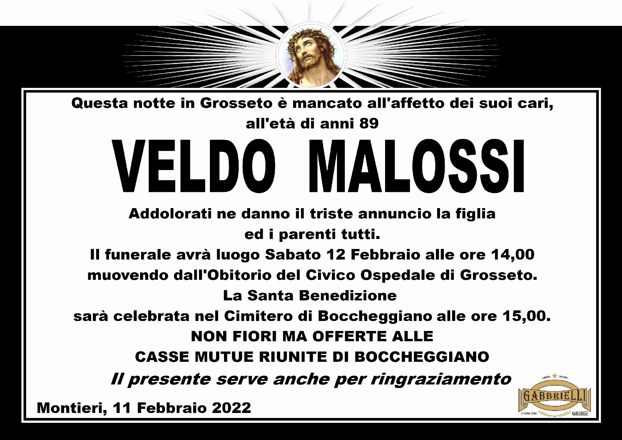 Necrologio Veldo Malossi